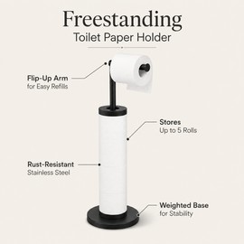 Freestanding Toilet Paper Holder for Bathroom – Rust-Resistant 5-Roll Storage Stand for Small Spaces