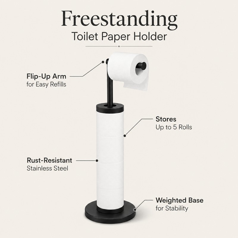 Freestanding Toilet Paper Holder for Bathroom – Rust-Resistant 5-Roll Storage