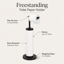 Freestanding Toilet Paper Holder for Bathroom – Rust-Resistant 5-Roll Storage Stand for Small Spaces