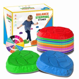 TECKMICO 10-Pack Stepping Stones for Kids,Non-Slip Balance Stones Obstacle Course Coordination Game Encourage Toddler Balance Gross Motor Skills Toys for Kids Ages 3-8