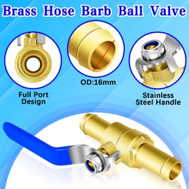 Brass Barb Shut Off Valve Kit - 5/8" In-Line Valve for Heater Hoses, 2pcs Stainless Steel Clamps