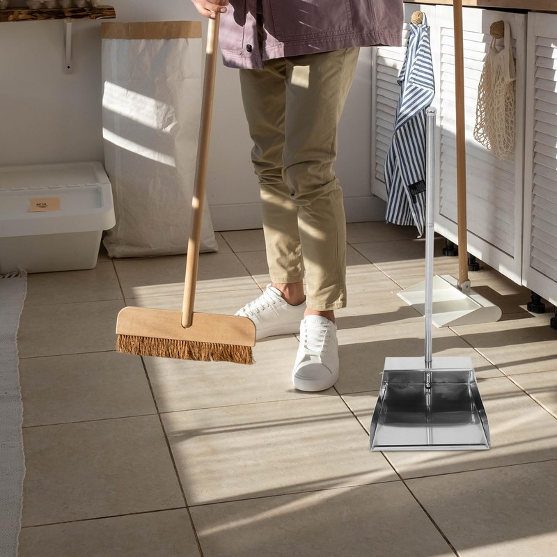 Lurrose Stainless Steel Dustpan: Dustpan with Handle - Stand Up