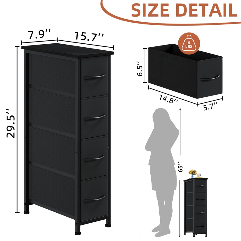 Somdot Narrow Dresser with 4 Drawers, Slim Storage Organizer Chest