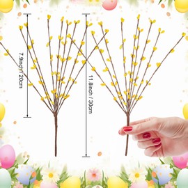 Juinte 12 Pcs Floral Picks Artificial Pip Berry Sprays Floral Spray Berry Garland Flower Branches Stems for Autumn Fall Winter Home Decoration Embellishing (11.8 Inch,Yellow)