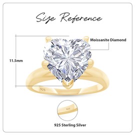 3 Carat Heart Shape Lab Created Moissanite Diamond Solitaire Engagement Ring In 14K Yellow Gold Plated 925 Sterling Silver Jewelry (VVS1 Clarity, 3.00 Cttw)-6.5