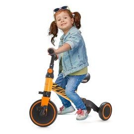 3 in 1 Kids Tricycles - Balance Training Bike Convertible Toddler Walker Riding Toys for 10 Month to 3 Year Old Boys Girls w/Removable Pedals, Carbon Steel Frame, Adjustable Seat Height (Tiger)