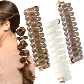 Incinkod 3 Pcs Spiral Hair Ties for Women, Braid Ponytail Band Stylish Phone Cord Hair CoilsLong Spiral Hair Ties, Elastic Spirals Hair Tie (Black, Brown, White)