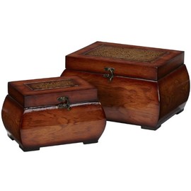 Nearly Natural 527 Decorative Lacquered Wood Chests, Set of 2,Brown,Small: 5.5w x 8.5d x 5.25h, Large: 8.25w x 11.25d x 6.5h
