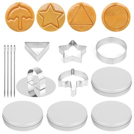 13pcs Stainless Steel Cookie Cutters, Korean Dalgona Sugar Candy Making Tools Umbrella Triangle Star Round Biscuit Molds with Pressure Plate & Box Baking Kit for Party Challenge Game