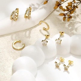 LOYALLOOK 4 Pairs Women's Earrings, Popular, 14K Gold, Hypoallergenic, Hoop Stud Earrings Set, Small, Simple, Hoop Earrings Set, Jewelry, Stainless Steel