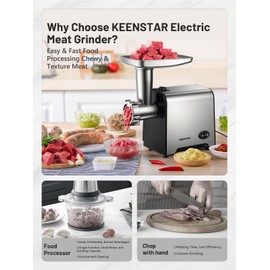 KEENSTAR Electric Meat Grinder, Sausage Stuffer Maker 450W Food Grinder with Blade & 3 Plates, Sausage Stuffer Tubes & Kubbe Kit, Stainless Steel Meat Mincer Machine for Home Kitchen Use