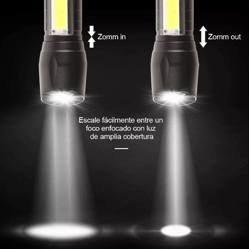 4Pcs Retractable Flashlight COB LED Zoom Flashlight Rechargeable Strong Light