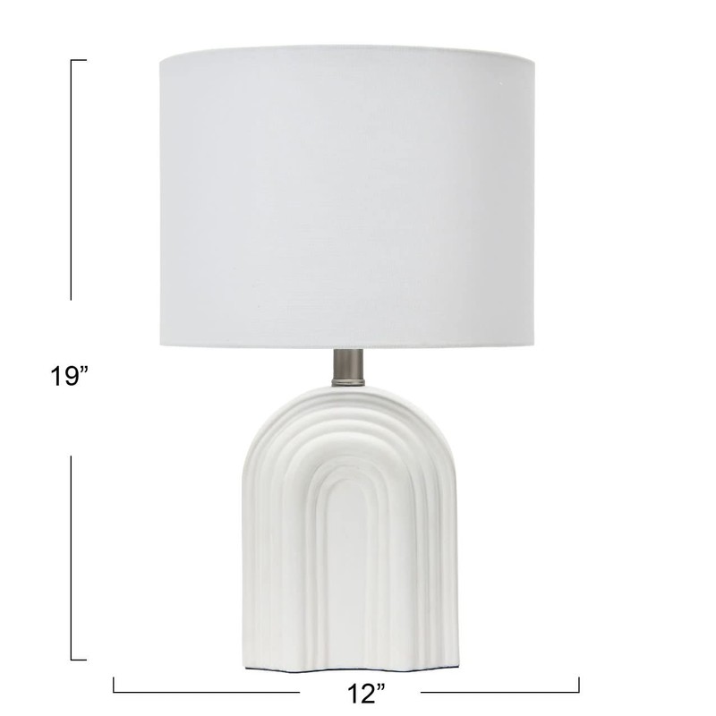 Creative Co-Op Carved Arch Stoneware Table Lamp with Linen Drum