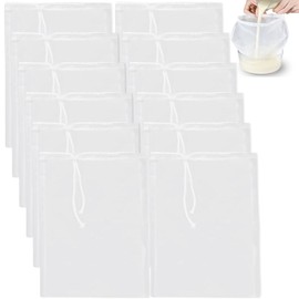 Thoquene Pack of 12 Reusable Straining Cloths 30 x 20 cm Nut Milk Bag Organic Washable Straining Cloths with Drawstring