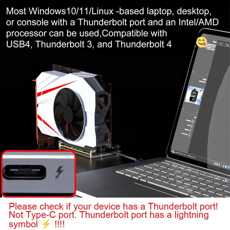 PCIE 3.0 x16 22Gbps eGPU DOCK, Thunderbolt 4 cable, compatible