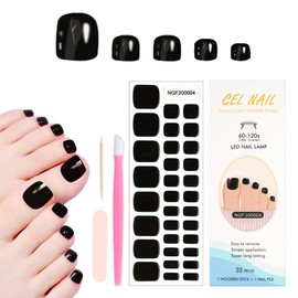 JERCLITY 1 Sheet 32pcs Black Semi Cured Gel Toenail Strips, Toenail Wraps, Gel Pedicure Strips, Needed LED Lamp to Cured,1 Nail File,1 Wooden Cuticle Stick, 1 Plastic Press Stick