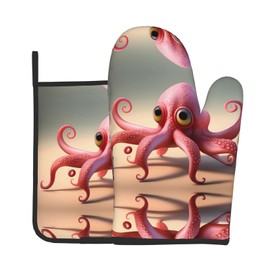 YYHWHJDE Strawberry Squid Prints Quality Oven Mitts and Pot Holders Sets of 2 Kitchen Baking Used to open pot lids in the kitchen