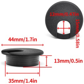 Surf turtle Desk Grommet 6 Pack 1-3/8inch(35mm) Black Flexible Cable Cord Grommets,Bi-Metal Hole Saw Kit with Cord Wrap Coiled Tube Management,2 m Cable Sleeve Organizer with Table Hole Cover