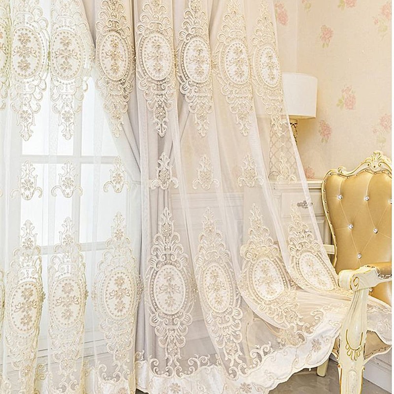 Amidoudou 1 Pair Luxury 3D Flower Embroidered Curtains for Bedroom