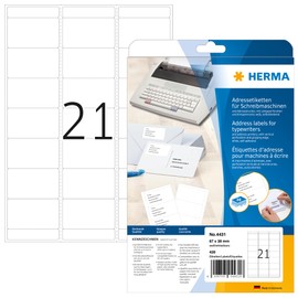 Herma 4431 Address Labels 67 x 38 mm 20 Sheets 420 Labels White