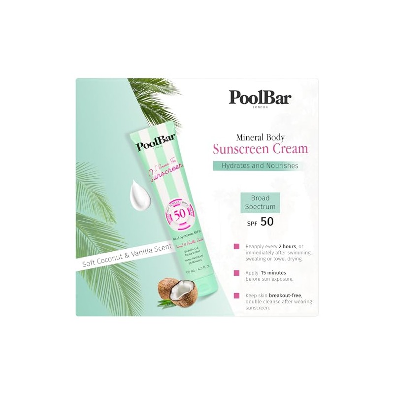 Crema Solar Poolbar FPS 50 Mineral Sunscreen SPF 50, Coconut