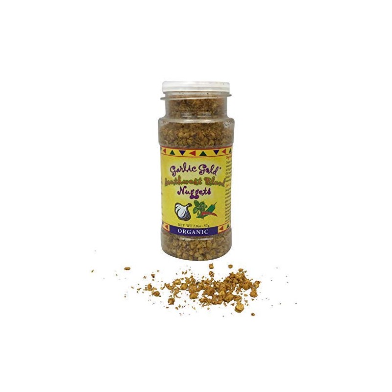 Garlic Gold Toasted Nuggets, Crunchy Organic Southwest Garlic Seasoning Shaker,