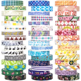 48 Rolls Washi Tape Set - 8mm Wide Decorative Masking Tape, Colourful Flower Style Design for DIY Craft Scrapbooking Gift Wrapping