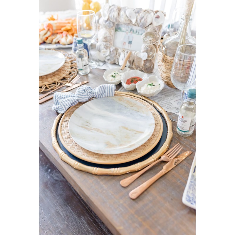 Mud Pie Oyster Shaped Triple Dip and Serving Set, White,