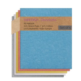 Paño de cocina sueco 5 unidades (azul, salmón, amarillo, natural, gris) de reemplazo de toallas de papel | Swedishcloths | Paños de esponja de limpieza absorbentes reutilizables ecológicos