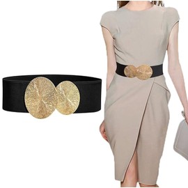 Women's Elastic Waist Belt, Metal Buckle Skinny Stretchy Waist Belt for Dresses Stretchy Wide Belt for Women Vintage Belts with Gold Buckle