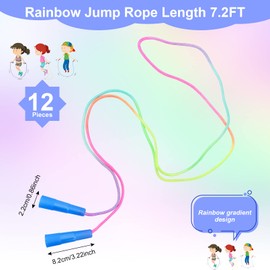Kids Jump Rope,12 Pack Rainbow Jump Rope Set,7.2 Ft Adjustable Skipping Rope,Durable Jump Ropes with Plastic Handles,Vibrant Jumping Ropes for Outdoor Fun Exercise Fitness Activity Party Favors(12)