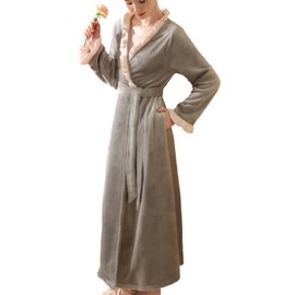 OKSakady Women's Plush Fleece Robe Cosy Warm Bathrobe Female Spa Robe with Belt, gray