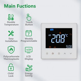 Wengart 24V Digital Thermostat WG538,Indoor Thermostatic Control,Weekly Programming,Colorful Display Suitable for Controlling Floor Heating and Hot Water Systems