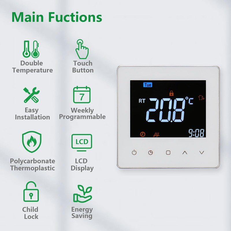 Wengart 24V Digital Thermostat WG538,Indoor Thermostatic Control,Weekly Programming,Colorful Display Suitable