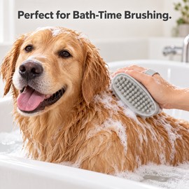 Pet Grooming Brush for Cats and Dogs – Soft Rubber Bristles with Adjustable Ring Handle for Bath Time and Shedding Care