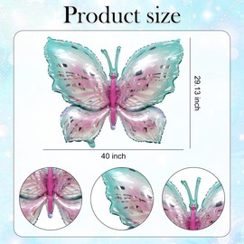 Chris.W Butterfly Balloons,8 Pcs 31 Inch Blue Pink Butterfly Foil Mylar Balloons Favors Butterfly Themed Party for Wedding Birthday Baby Shower Fairy Tale Party (Green Pink)