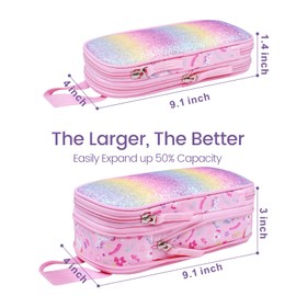 Bagseri Large Capacity Pencil Case - Expandable Cute Pencil Case for Girls Kids, Pencil Pouch Organizer for Student School Office Supplies, Pencil Case Only (Pink, Unicorns)