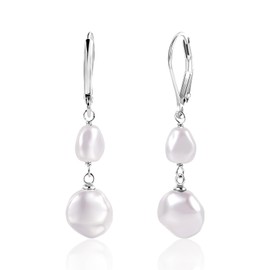 Yamobi 14k Pearl Earrings, Elegant Stud Earrings, Real Silver, Classic Pearls, Stylish Earrings for Special Occasions, Ideal for Women, Timeless Elegance (White), Plastic