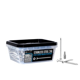 FM FastenMon #10 x 3 Marine Grade Type 316 Stainless Steel Wood Screws - 100 Pack with T25 Bit – Torx Flat Head Type 17 Point Ideal for Decks, Fences, and Coastal Construction
