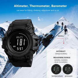 AOSLSI Watch Compass, Altimeter Barometer Thermometer Temperature, Pedometer, Military Army Waterproof Outdoors Sport Digital Watch for Men