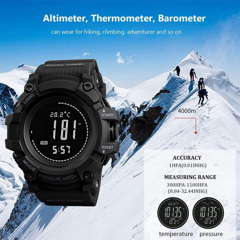 AOSLSI Watch Compass, Altimeter Barometer Thermometer Temperature, Pedometer, Military Army