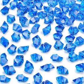 VGOODALL 380PCS Fake Ice Rocks, Blue Acrylic Crushed Ice Rocks Mini Fake Diamonds Plastic Gems for Home Table Decorations Vases Fillers