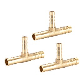sourcing map Tee Brass Barb Fitting Reducer 3 Way, Fit Hose ID 8mm x 6mm x 8mm 3pcs