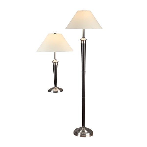 Artiva USA Twin-Pack, Classic Cordinates Table and Floor Lamps Set, Quality Brushed Steel and Espresso Finish