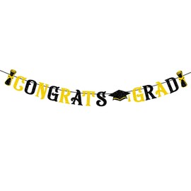 JOJO FLY Black and Gold Congrats Grad Banner, Graduation Party Supplies, Class of 2025 Decorations, Congratulations Banner for High School College Graduation Party Decorations 2025