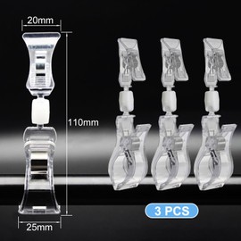 Double Clips Label Holder - Pack of 3 Rotating Double Clips Supermarket Shelves Poster Card Holder Transparent Plastic Price Tag Display Large Multifunctional Sign Attachment Clip