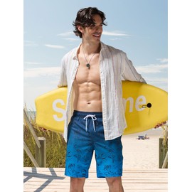 Arcweg Men's Long Swimming Trunks, Board Shorts, Printed, Quick-Drying, Elastic Waistband, Lightweight Swimming Shorts, Beach Shorts for Beach Holidays & Leisure, S-XXL, blue, L