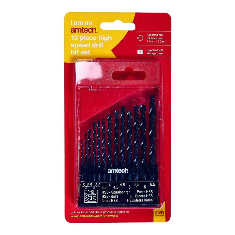 Amtech F1000 13 Piece high speed steel (HSS) drill set