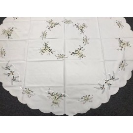 Elegantlinen Christmas Embroidered 70" Round Satin Fabric Embroidery Tablecloth 8 Napkins