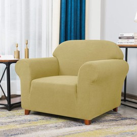 CHUN YI 1 Piece Jacquard Sofa Covers Stretch Fabric Settee cover Furniture Protector for Chair, 1 Seater Sofa Slipcover for Living Room, Checks Durable Spandex Fabric (Chair, Beige)